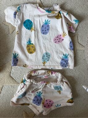 Zara Toddler Pineapple Print Tee & Shorts Set - Pastel Fruits